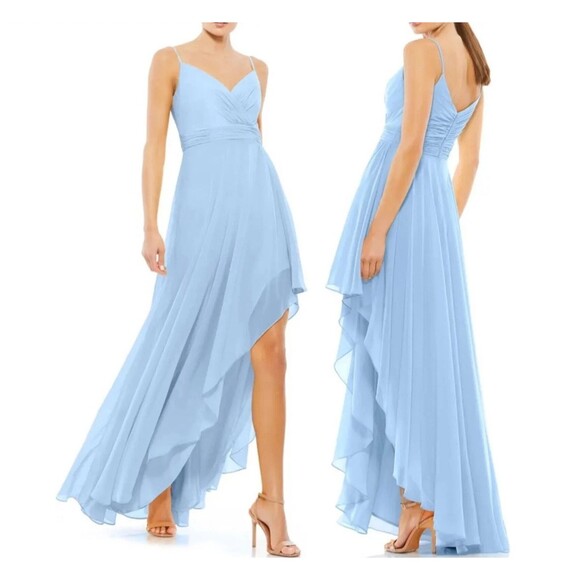 Mac Duggal Women's 70191 Asymmetrical Skirt Chiffon Dress Blue Sz 2 NWT - Picture 1 of 4